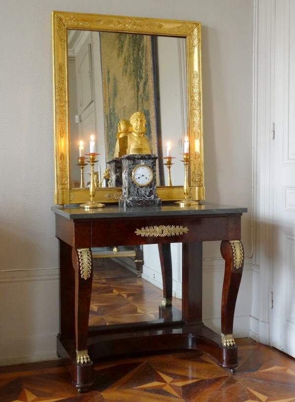 Empire mahogany console / writing table, blue marble on top, early 19th century circa 1815