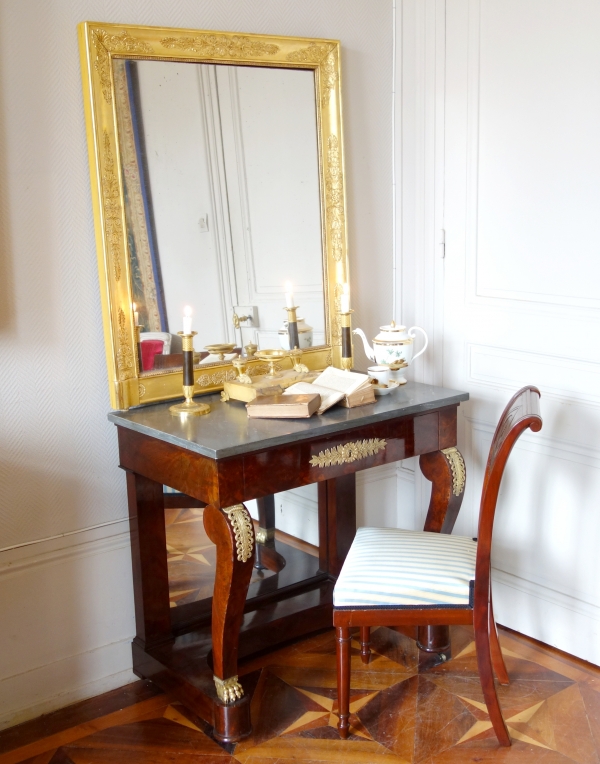 Empire mahogany console / writing table, blue marble on top, early 19th century circa 1815