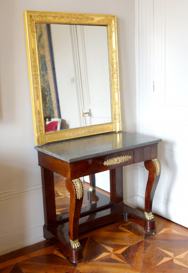 Empire mahogany console / writing table, blue marble on top, early 19th century circa 1815