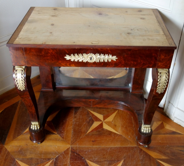 Empire mahogany console / writing table, blue marble on top, early 19th century circa 1815