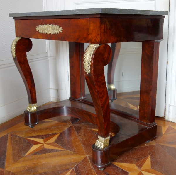 Table à écrire - console Empire en acajou et marbre bleu Turquin