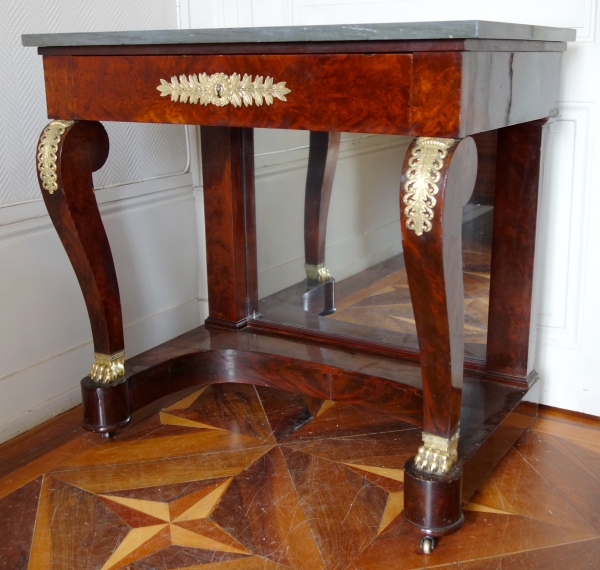 Table à écrire - console Empire en acajou et marbre bleu Turquin