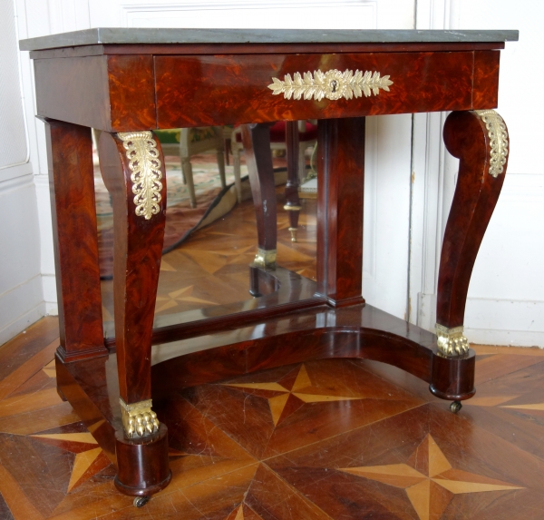 Table à écrire - console Empire en acajou et marbre bleu Turquin