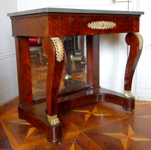 Table à écrire - console Empire en acajou et marbre bleu Turquin