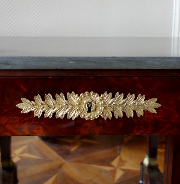 Empire mahogany console / writing table, blue marble on top, early 19th century circa 1815