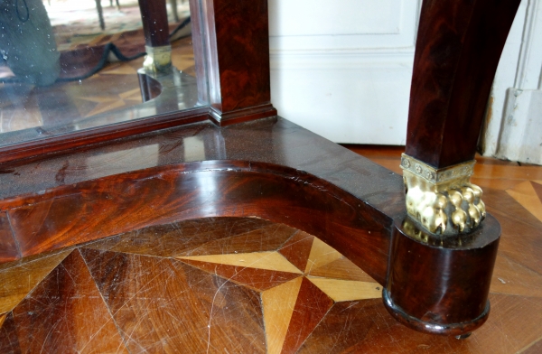 Empire mahogany console / writing table, blue marble on top, early 19th century circa 1815