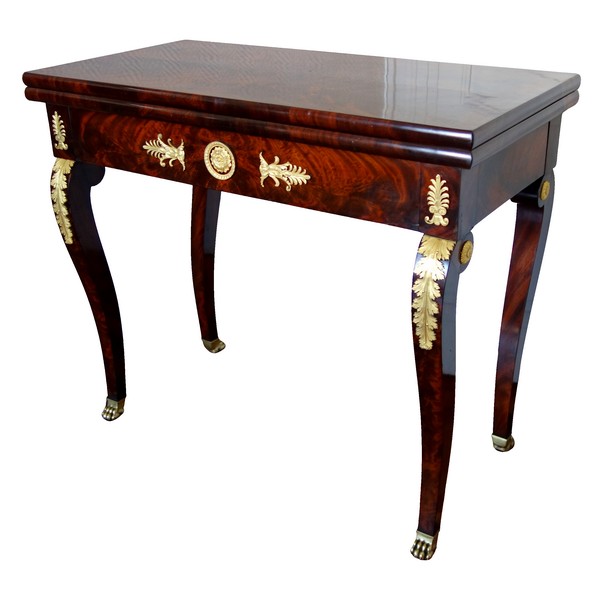 Empire mahogany and ormolu card table / game table or console, early 19th century