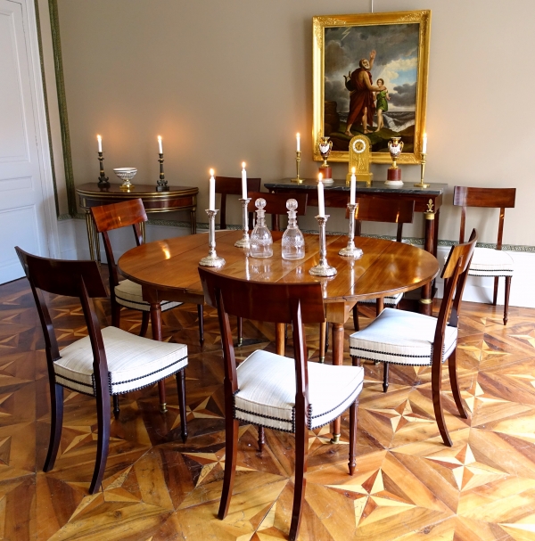 Table à jeu demi-lune / table de salle à manger en acajou, époque Louis XVI Directoire - fin XVIIIe