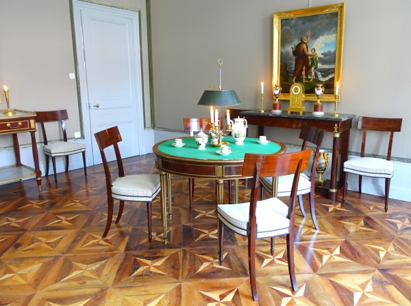 Table à jeu demi-lune / table de salle à manger en acajou, époque Louis XVI Directoire - fin XVIIIe