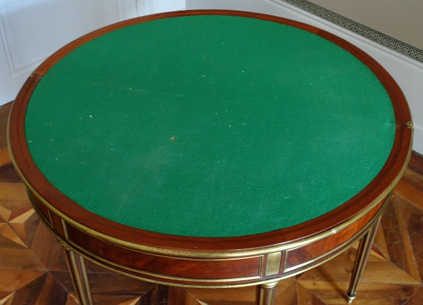 Table à jeu demi-lune / table de salle à manger en acajou, époque Louis XVI Directoire - fin XVIIIe