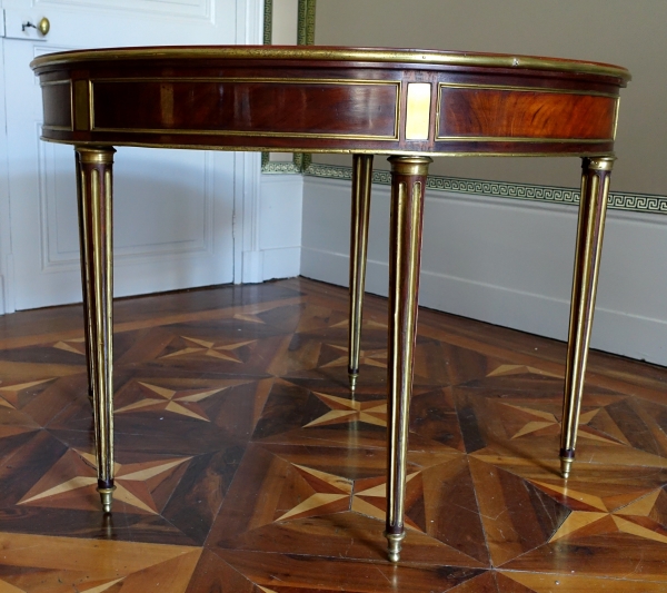 Table à jeu demi-lune / table de salle à manger en acajou, époque Louis XVI Directoire - fin XVIIIe