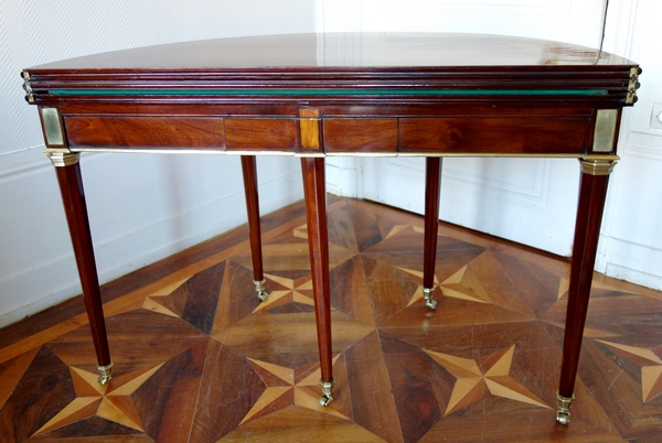 Late 18th century mahogany half-moon shaped game or card table attributed to Jacob