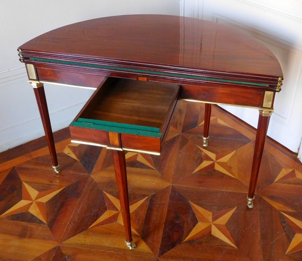 Late 18th century mahogany half-moon shaped game or card table attributed to Jacob