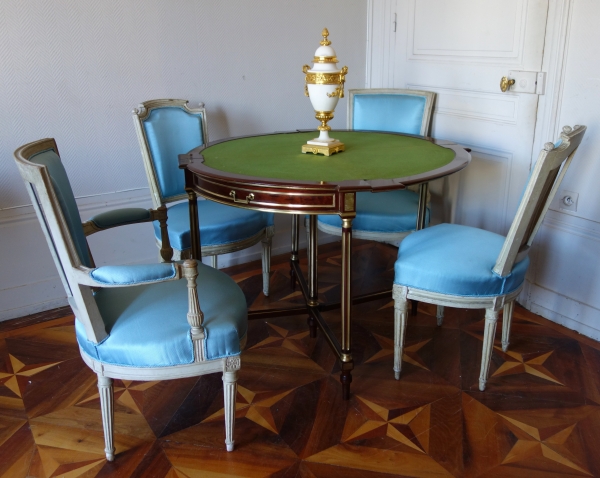 Two-in-one mahogany table - game table and corner table, Louis XVI style - signed Balny