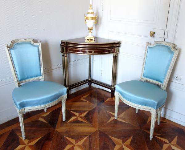 Two-in-one mahogany table - game table and corner table, Louis XVI style - signed Balny