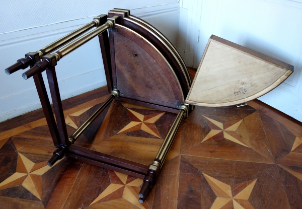 Two-in-one mahogany table - game table and corner table, Louis XVI style - signed Balny