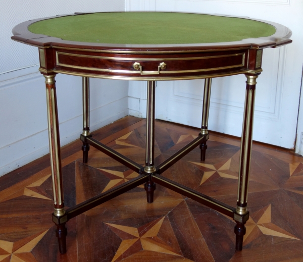 Two-in-one mahogany table - game table and corner table, Louis XVI style - signed Balny