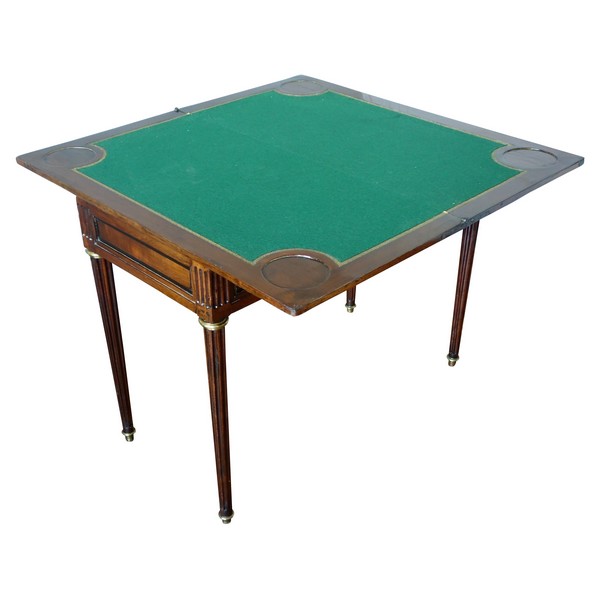 Fidelys Schey : table à jeu Louis XVI en acajou & ébène époque fin XVIIIe siècle, estampillée