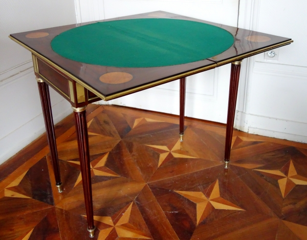 Louis XVI mahogany, ebony and lemon tree cards tables, late 18th century
