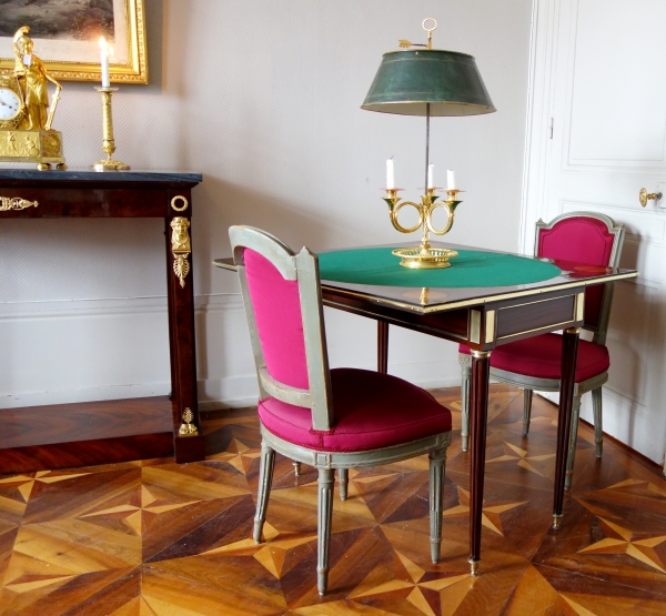 Louis XVI mahogany, ebony and lemon tree cards tables, late 18th century