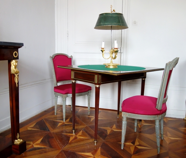 Louis XVI mahogany, ebony and lemon tree cards tables, late 18th century