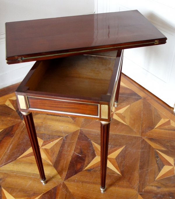 Louis XVI mahogany, ebony and lemon tree cards tables, late 18th century