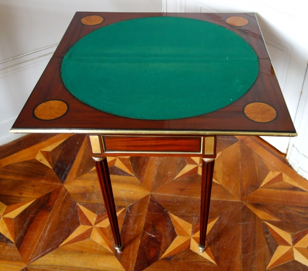 Louis XVI mahogany, ebony and lemon tree cards tables, late 18th century