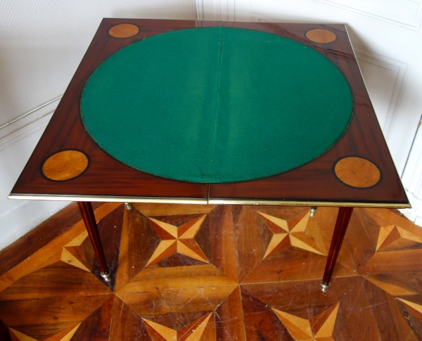 Louis XVI mahogany, ebony and lemon tree cards tables, late 18th century