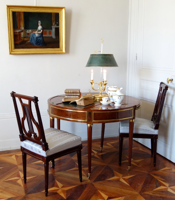 Louis XVI mahogany half-moon shaped 5 usages table - late 18th century