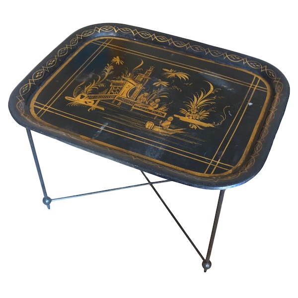 Napoleon III lacquered metal tray arranged as a coffee table, 19th century
