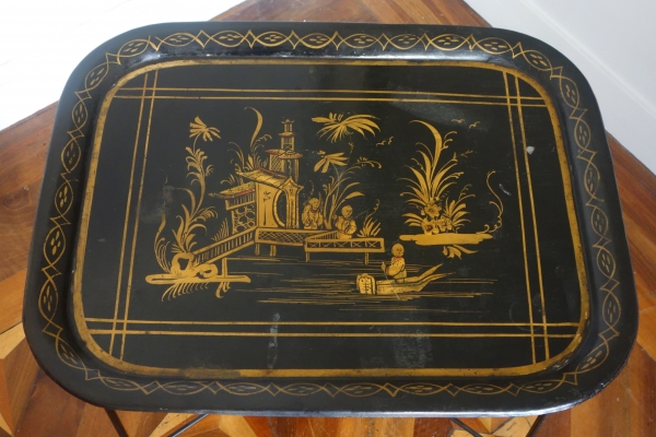 Napoleon III lacquered metal tray arranged as a coffee table, 19th century