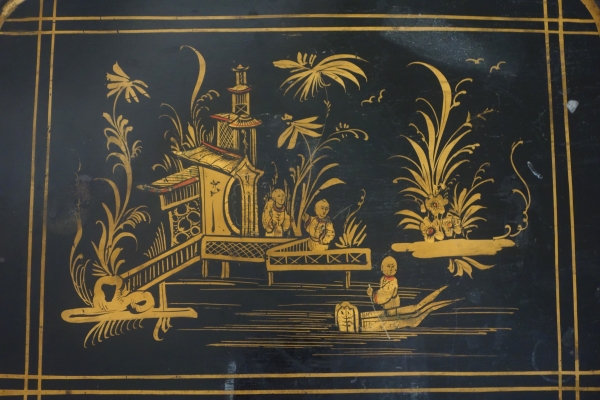 Napoleon III lacquered metal tray arranged as a coffee table, 19th century