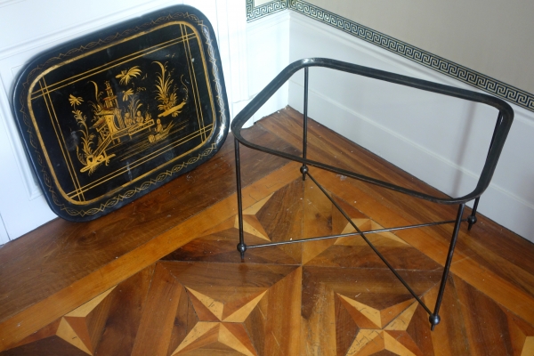 Napoleon III lacquered metal tray arranged as a coffee table, 19th century