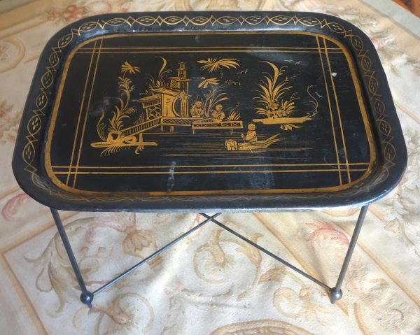 Napoleon III lacquered metal tray arranged as a coffee table, 19th century