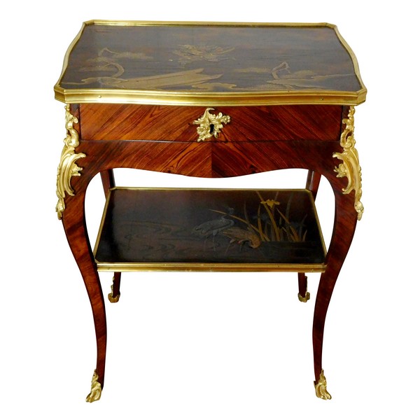 JP Latz : Louis XV coffee table, violet wood and Japanese lacquer - stamped