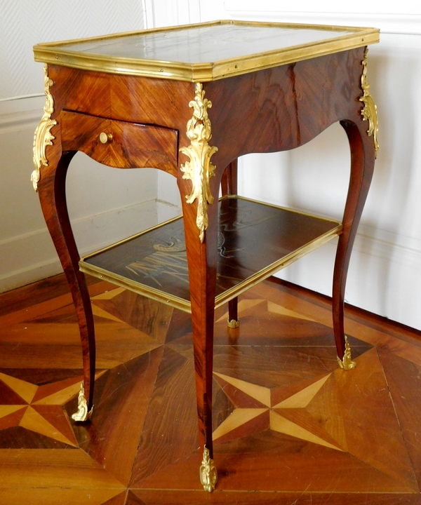 JP Latz : Louis XV coffee table, violet wood and Japanese lacquer - stamped