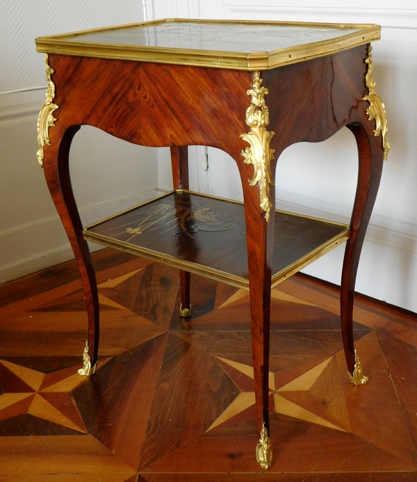 JP Latz : Louis XV coffee table, violet wood and Japanese lacquer - stamped