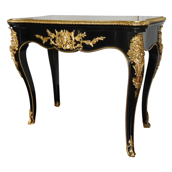 Table à jeu - console bois laqué & bronze doré style Régence, époque Napoléon III