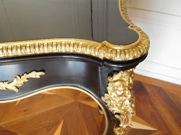 Table à jeu - console bois laqué & bronze doré style Régence, époque Napoléon III