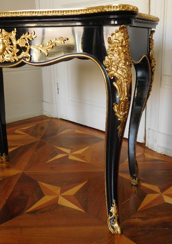 Table à jeu - console bois laqué & bronze doré style Régence, époque Napoléon III