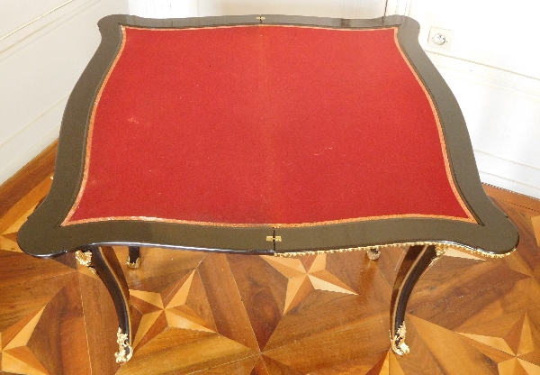 Table à jeu - console bois laqué & bronze doré style Régence, époque Napoléon III