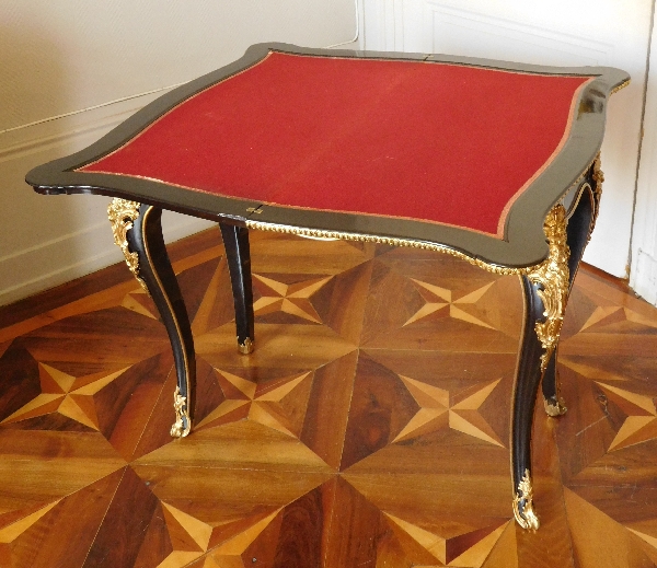 Table à jeu - console bois laqué & bronze doré style Régence, époque Napoléon III