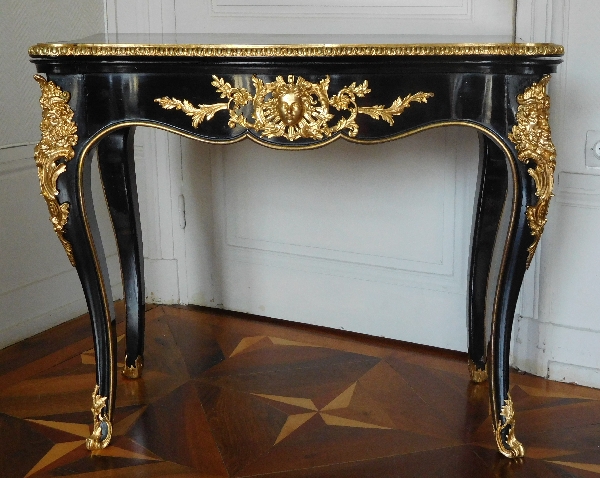 Table à jeu - console bois laqué & bronze doré style Régence, époque Napoléon III