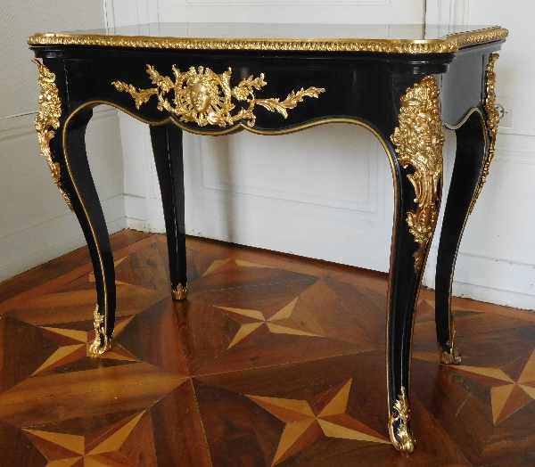 Table à jeu - console bois laqué & bronze doré style Régence, époque Napoléon III