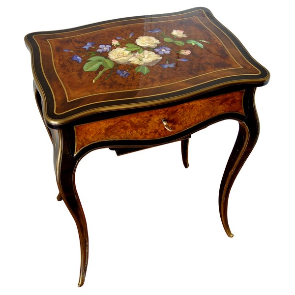 Porcelain marquetry table - Napoleon III period, 19th century