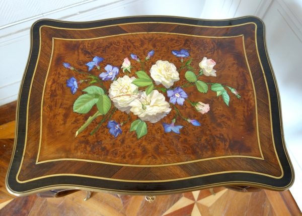 Porcelain marquetry table - Napoleon III period, 19th century