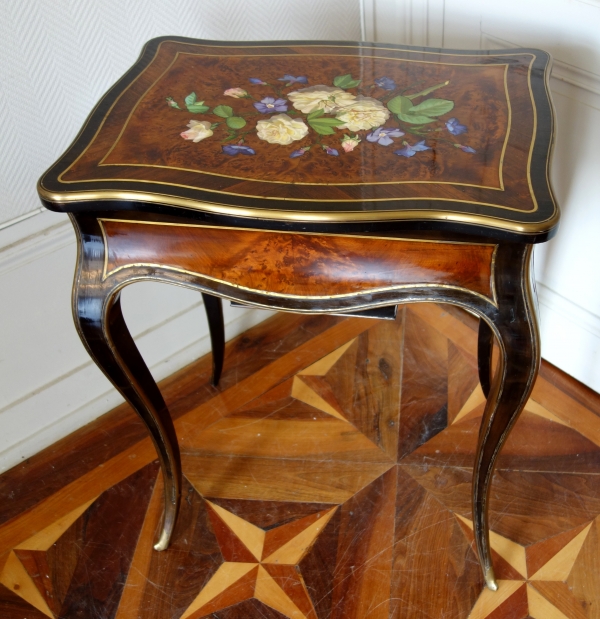 Porcelain marquetry table - Napoleon III period, 19th century