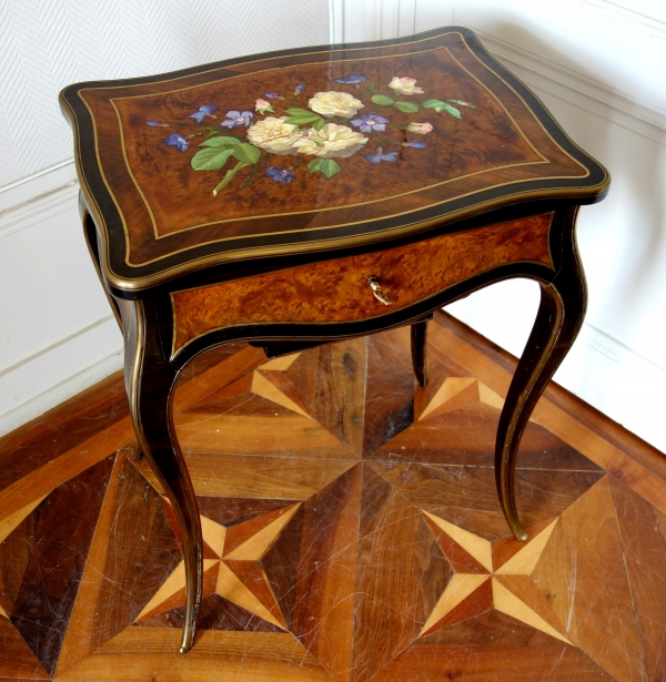 Porcelain marquetry table - Napoleon III period, 19th century