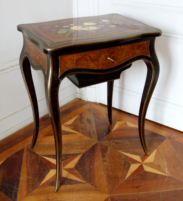 Porcelain marquetry table - Napoleon III period, 19th century