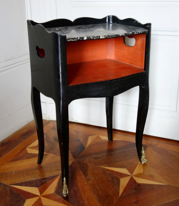 Louis XV lacquered wood and marble bedside table, 18th century